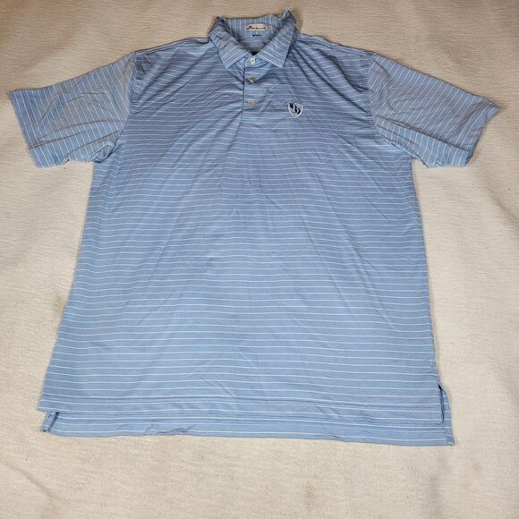 Peter Millar Polo Shirt Mens Blue Size XL Preppy Button Down Golf Striped Sports - Picture 8 of 15